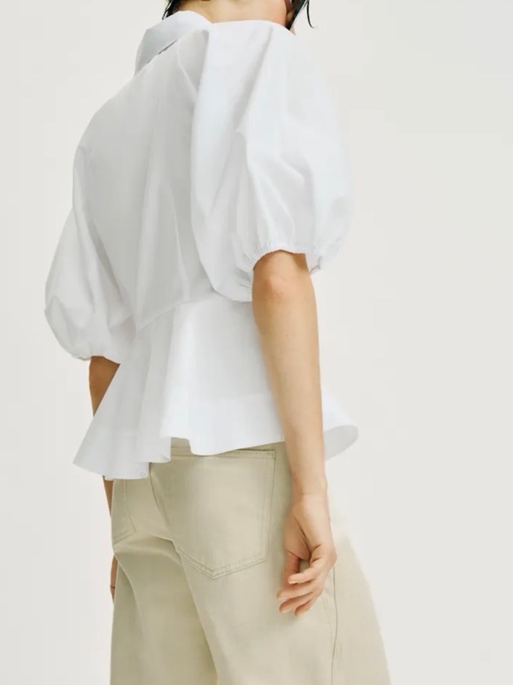 Zara NWT cotton white puff sleeve peplum button front shirt blouse top - Picture 7 of 13